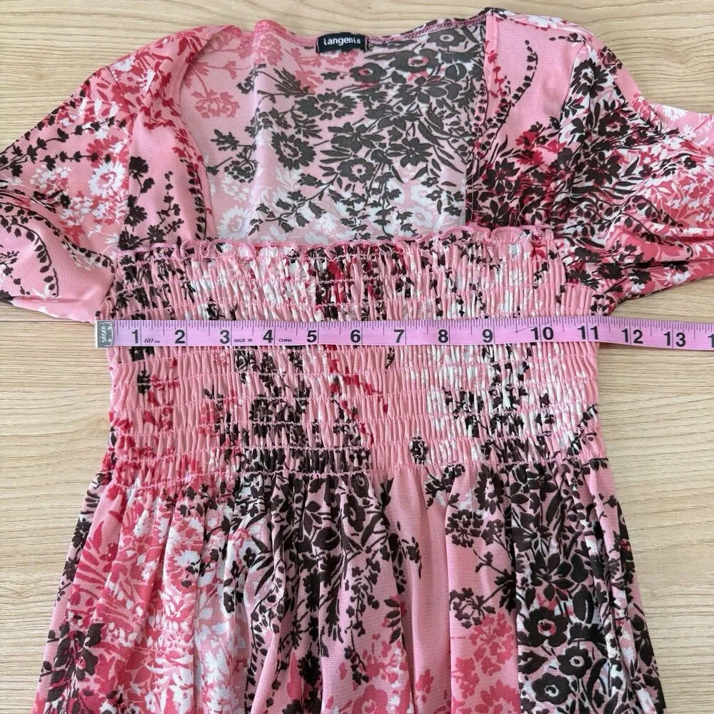 Vtg Y2K Fairy Top Size M Smocked Asymmetric Bell Sleeve Whimsi Ethereal Dainty - Picture 9 of 12